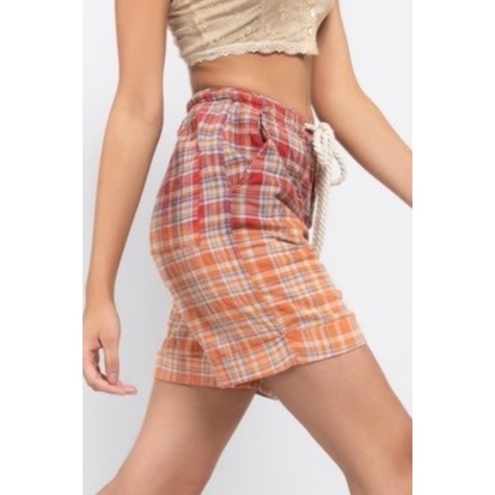 POL Red & Orange Plaid Rope Tie Cotton Bermuda Shorts - Picture 6 of 9